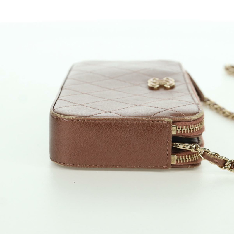 【日本直送】香奈兒 Matelasse 鏈條錢包單肩包 皮革 粉紅色 金色 CC Auth BAZ741V-3