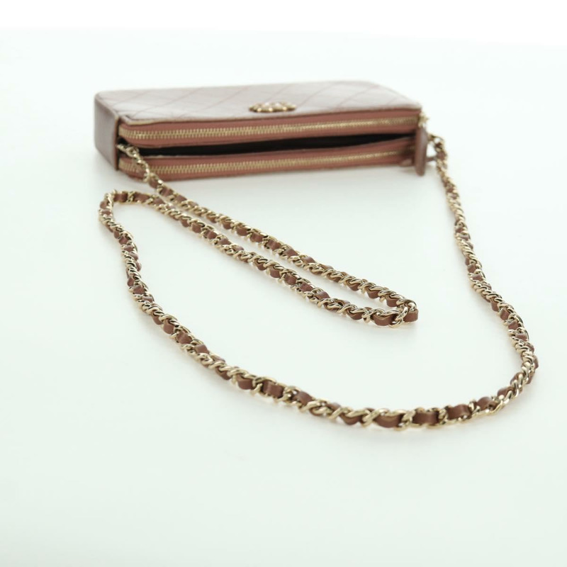 【日本直送】香奈兒 Matelasse 鏈條錢包單肩包 皮革 粉紅色 金色 CC Auth BAZ741V-6