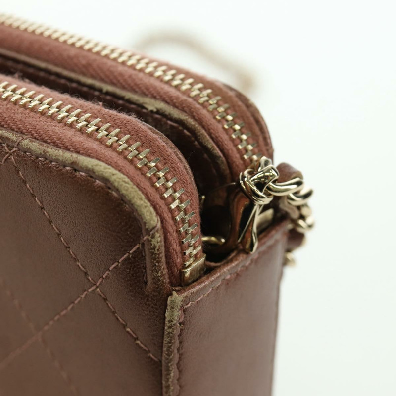 【日本直送】香奈兒 Matelasse 鏈條錢包單肩包 皮革 粉紅色 金色 CC Auth BAZ741V-7