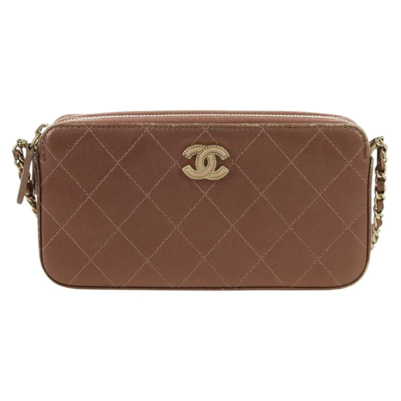 【日本直送】香奈兒 Matelasse 鏈條錢包單肩包 皮革 粉紅色 金色 CC Auth BAZ741V-12