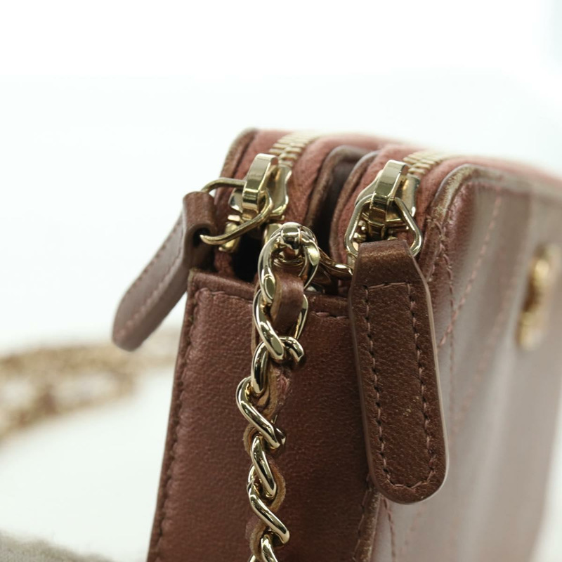 【日本直送】香奈兒 Matelasse 鏈條錢包單肩包 皮革 粉紅色 金色 CC Auth BAZ741V-19