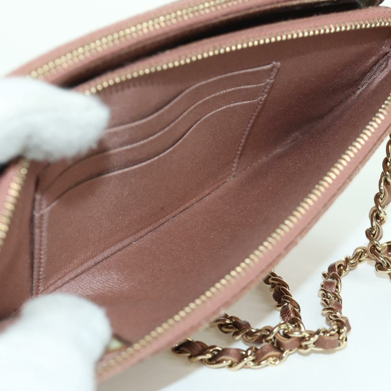 【日本直送】香奈兒 Matelasse 鏈條錢包單肩包 皮革 粉紅色 金色 CC Auth BAZ741V-22