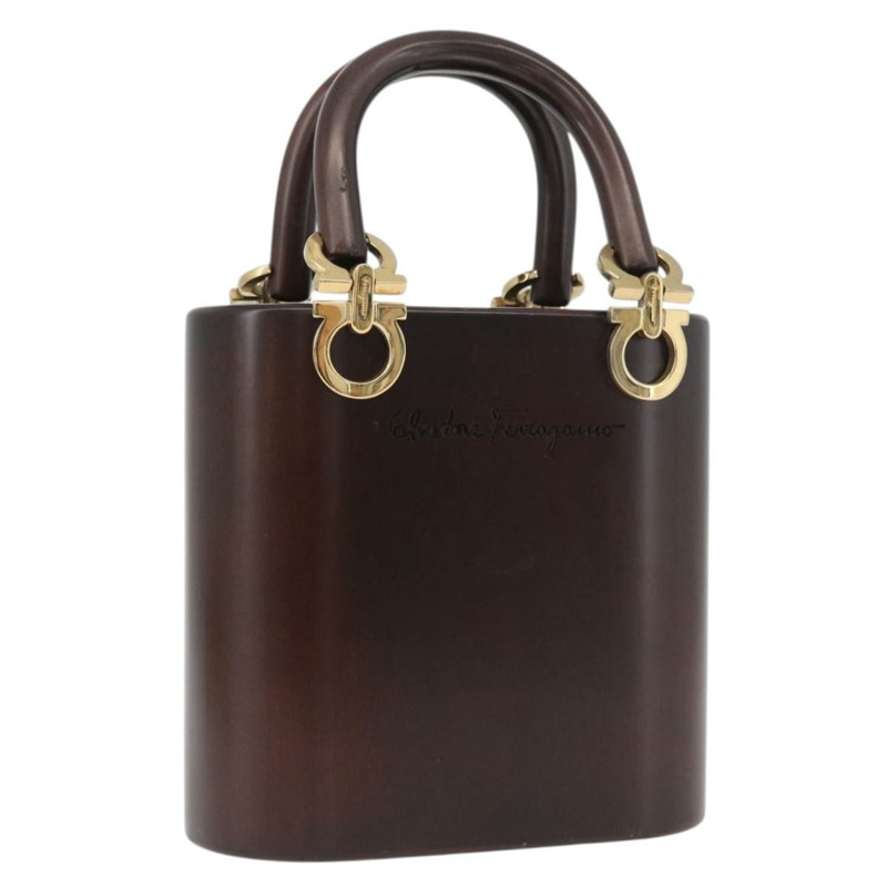 【日本直送】Salvatore Ferragamo Gancini 手提包，木棕色金色，正品 BAZ667V-0