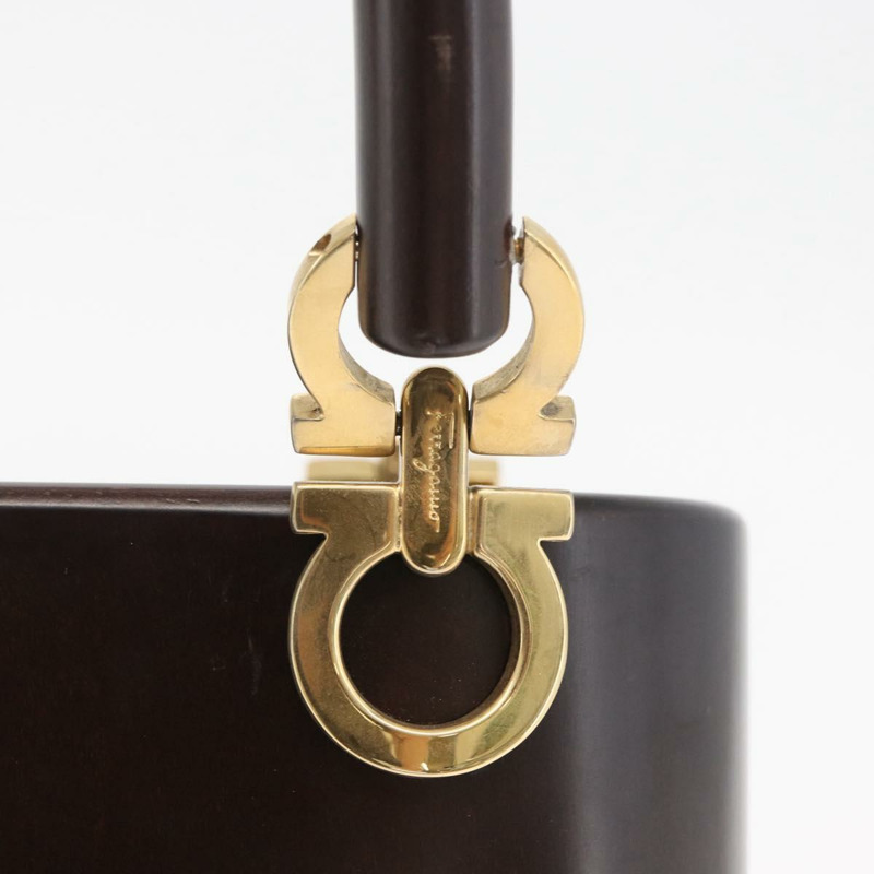 【日本直送】Salvatore Ferragamo Gancini 手提包，木棕色金色，正品 BAZ667V-8