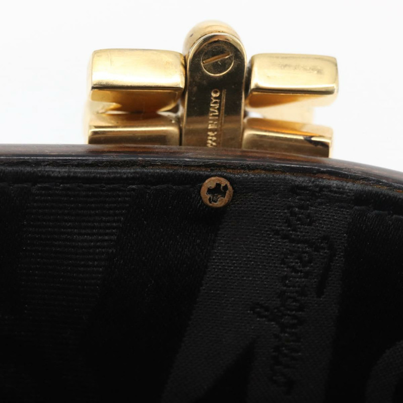 【日本直送】Salvatore Ferragamo Gancini 手提包，木棕色金色，正品 BAZ667V-9