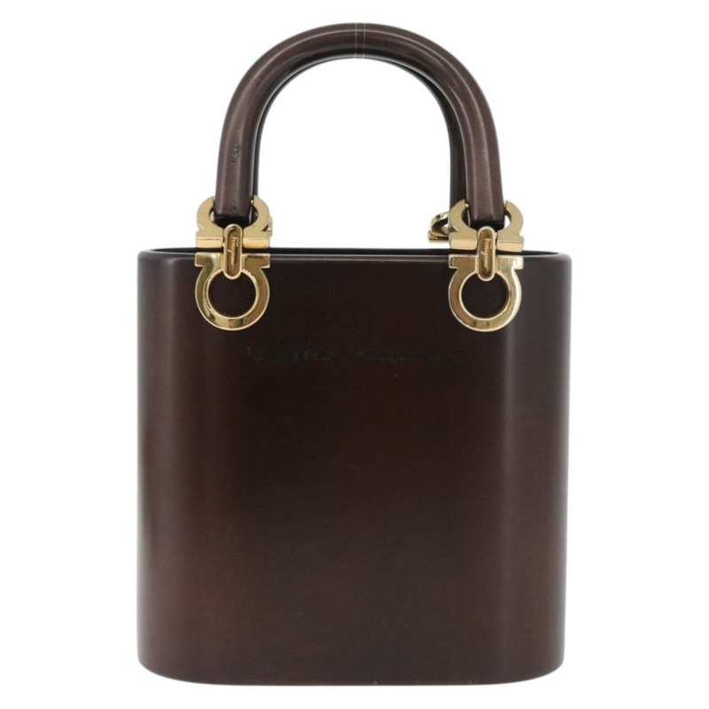 【日本直送】Salvatore Ferragamo Gancini 手提包，木棕色金色，正品 BAZ667V-12
