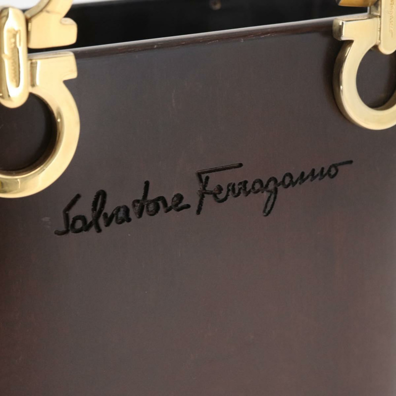 【日本直送】Salvatore Ferragamo Gancini 手提包，木棕色金色，正品 BAZ667V-18