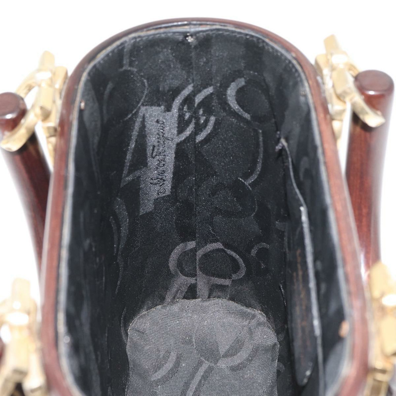 【日本直送】Salvatore Ferragamo Gancini 手提包，木棕色金色，正品 BAZ667V-20