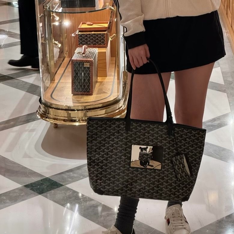 GOYARD 灰色Artois拉鍊塗鴉款中號托特包36*30*15 9新 配件塵袋-0