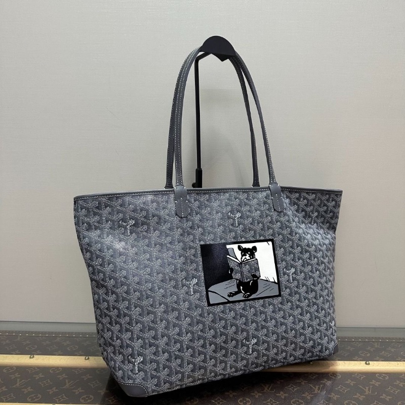 GOYARD 灰色Artois拉鍊塗鴉款中號托特包36*30*15 9新 配件塵袋-6