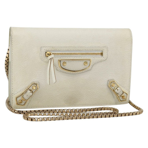 BALENCIAGA 鏈條皮夾 皮革 白色 金色 444169 正品 167209A