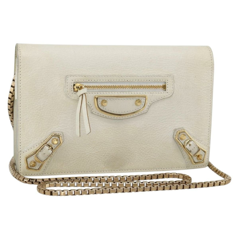 【日本直送】BALENCIAGA 鏈條皮夾 皮革 白色 金色 444169 正品 167209A-0