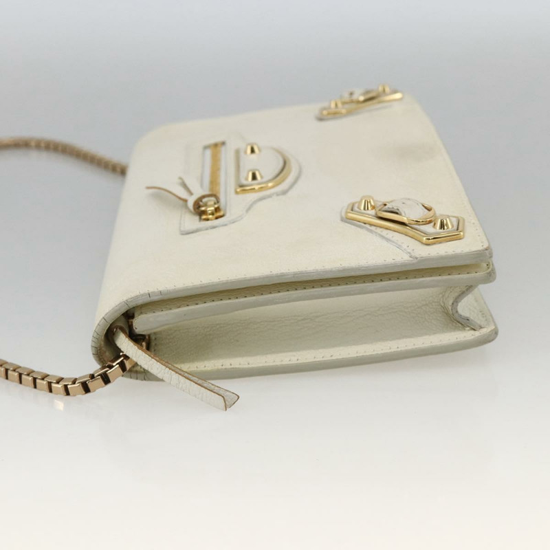 【日本直送】BALENCIAGA 鏈條皮夾 皮革 白色 金色 444169 正品 167209A-2