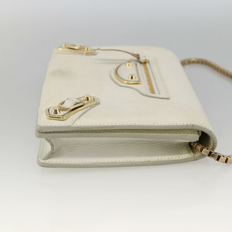 【日本直送】BALENCIAGA 鏈條皮夾 皮革 白色 金色 444169 正品 167209A-3