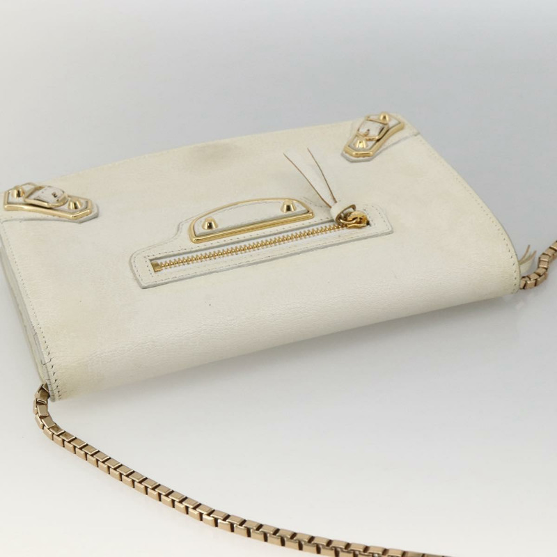 【日本直送】BALENCIAGA 鏈條皮夾 皮革 白色 金色 444169 正品 167209A-5