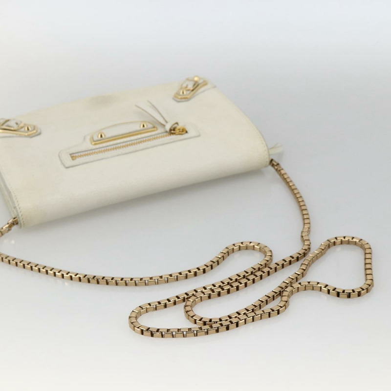 【日本直送】BALENCIAGA 鏈條皮夾 皮革 白色 金色 444169 正品 167209A-6