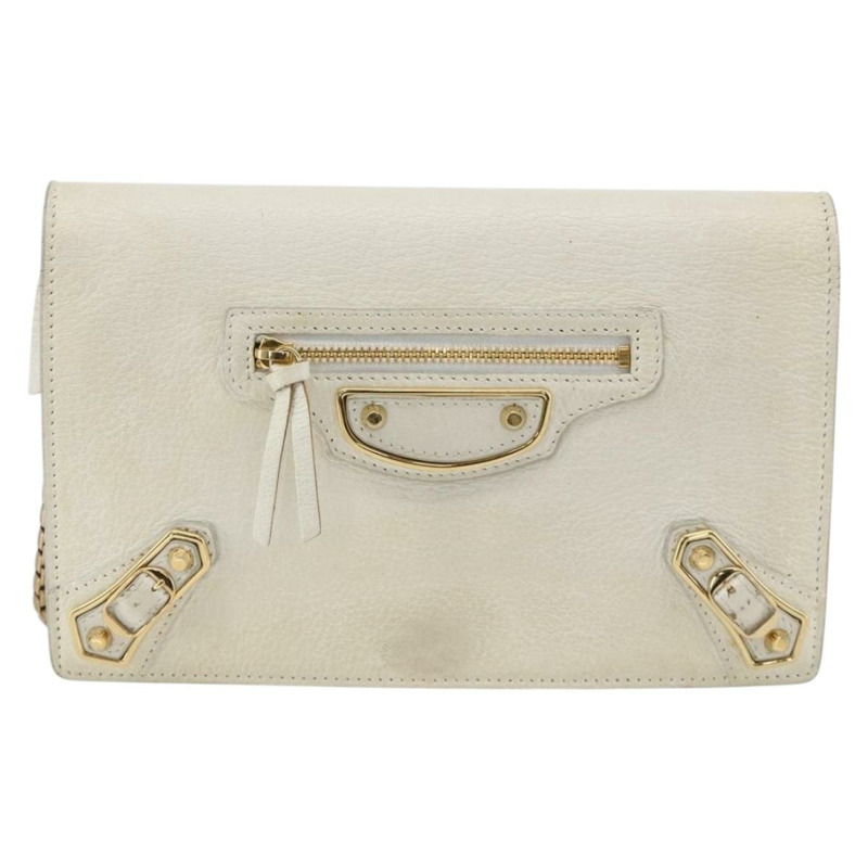 【日本直送】BALENCIAGA 鏈條皮夾 皮革 白色 金色 444169 正品 167209A-12