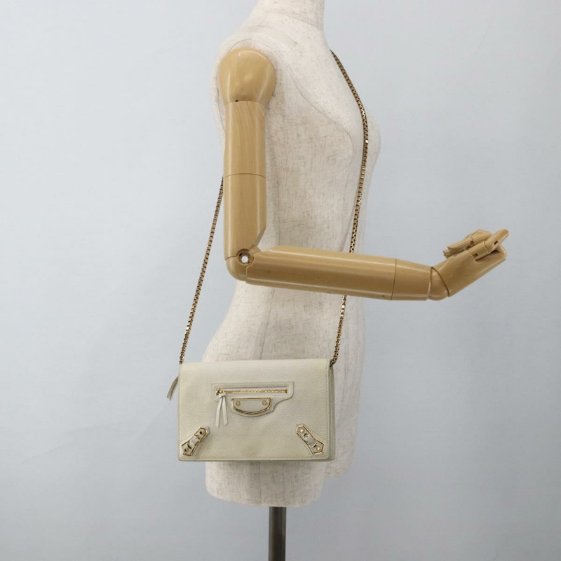 【日本直送】BALENCIAGA 鏈條皮夾 皮革 白色 金色 444169 正品 167209A-25