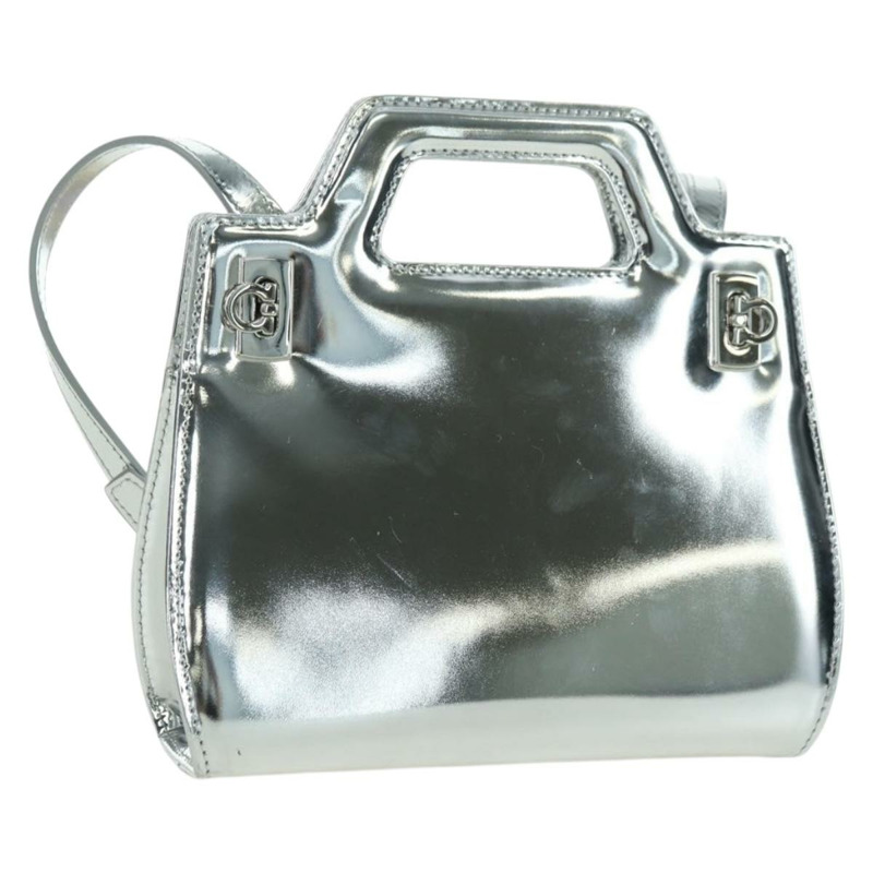 【日本直送】Salvatore Ferragamo Gancini Wanda 手袋 漆皮 兩用 銀色 正品 BAZ481V-0