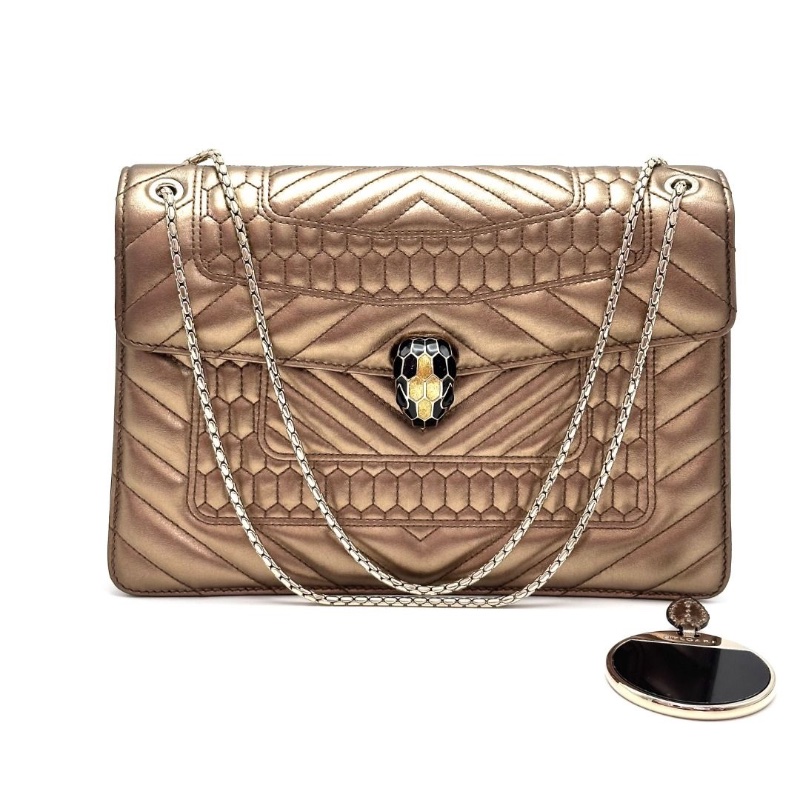 BVLGARI 限量款浮雕蛇頭肩背斜背包27.5*17*6 9新 配件塵袋鏡子-1