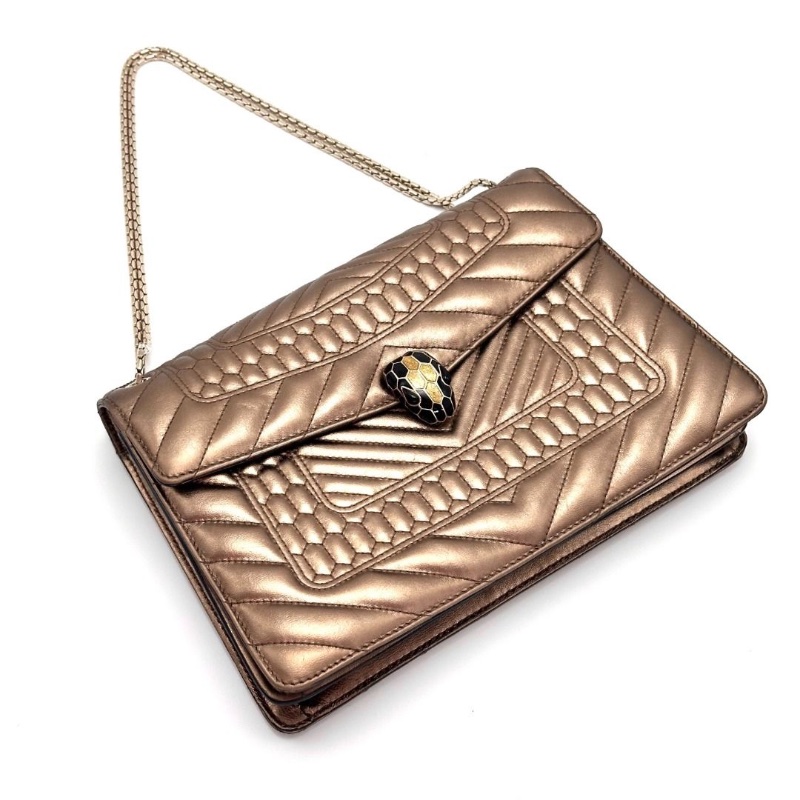 BVLGARI 限量款浮雕蛇頭肩背斜背包27.5*17*6 9新 配件塵袋鏡子-5