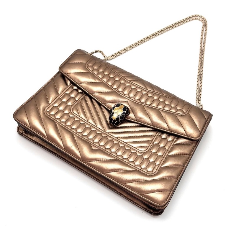 BVLGARI 限量款浮雕蛇頭肩背斜背包27.5*17*6 9新 配件塵袋鏡子-6