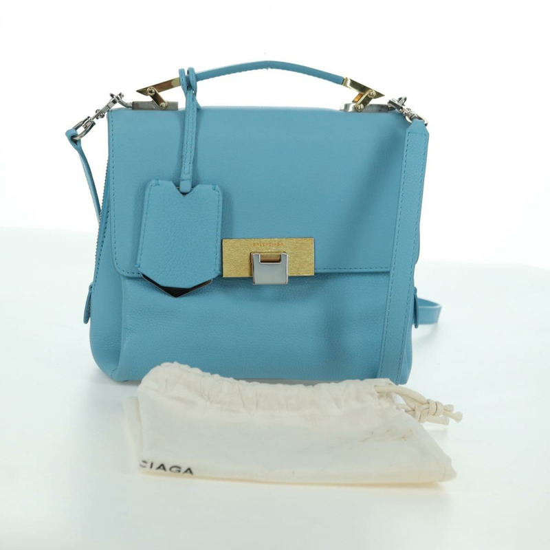 【日本直送】BALENCIAGA 手提包 皮革 兩用 淺藍色 金色 391571 正品 YKZ985M-27