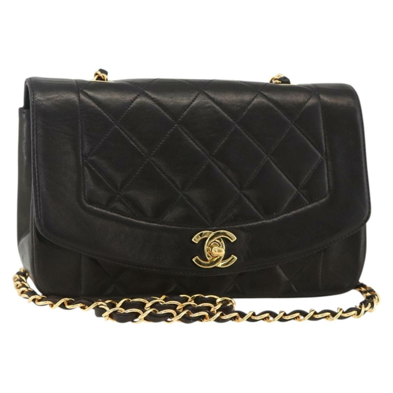【日本直送】香奈兒 Diana 22 絎縫鏈條包，羊皮材質，黑色，金色雙C標誌，正品 ka3815V-0