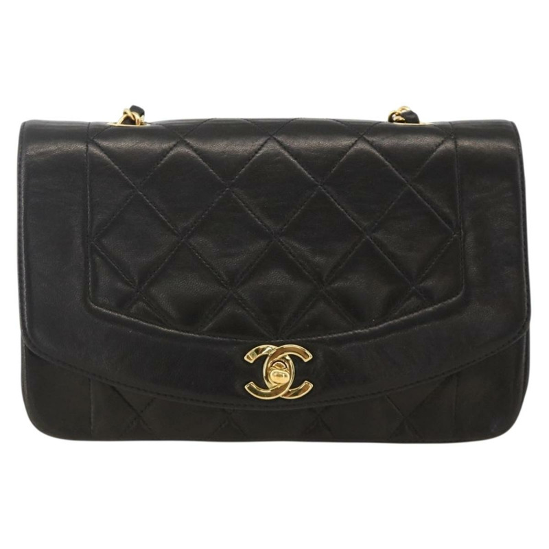 【日本直送】香奈兒 Diana 22 絎縫鏈條包，羊皮材質，黑色，金色雙C標誌，正品 ka3815V-12