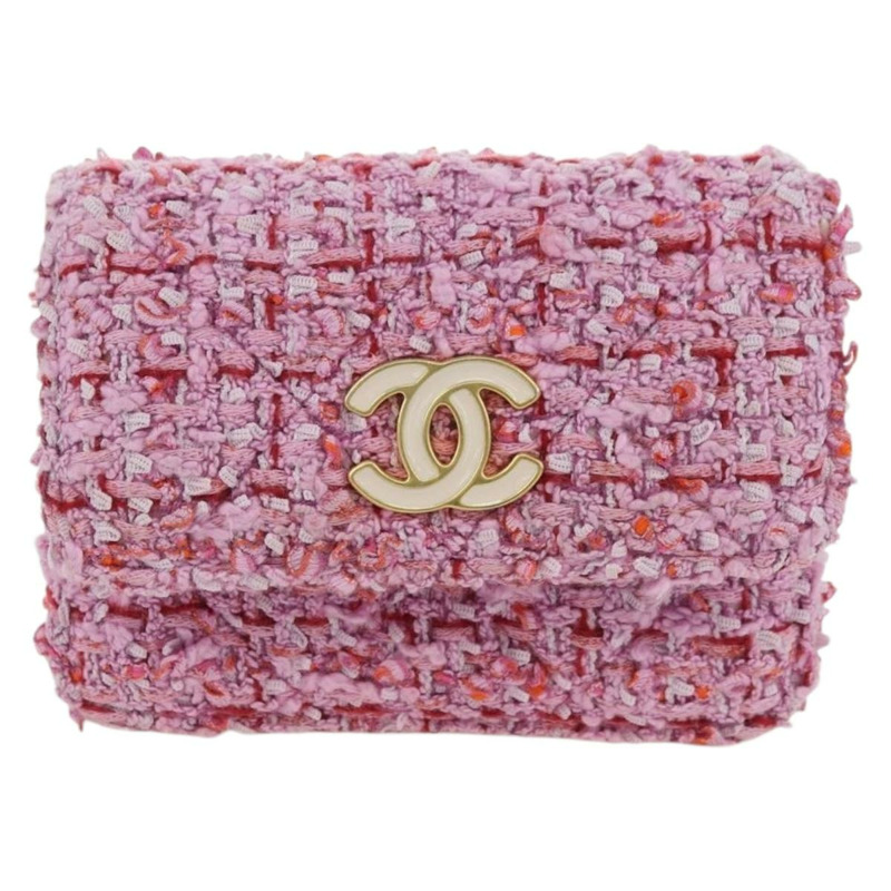 【日本直送】香奈兒鏈條腰包單肩包斜紋軟呢粉紅金色雙C標誌正品 175490SAM-1