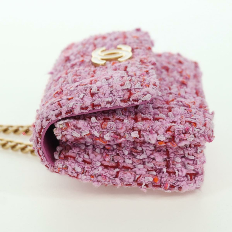 【日本直送】香奈兒鏈條腰包單肩包斜紋軟呢粉紅金色雙C標誌正品 175490SAM-3