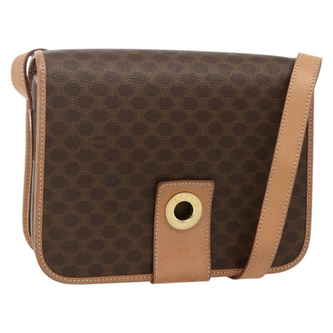 CELINE Macadam帆布圓形單肩包 PVC皮革 棕色金色 正品 YKZ1561A