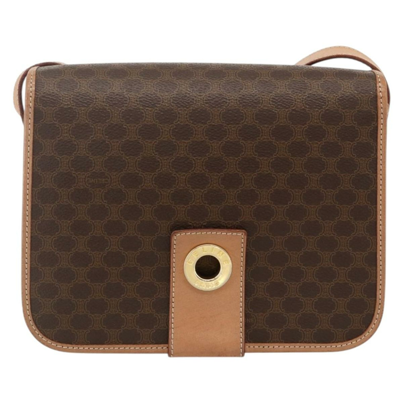 【日本直送】CELINE Macadam帆布圓形單肩包 PVC皮革 棕色金色 正品 YKZ1561A-1