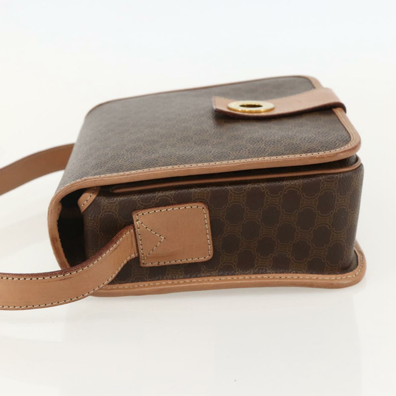 【日本直送】CELINE Macadam帆布圓形單肩包 PVC皮革 棕色金色 正品 YKZ1561A-3