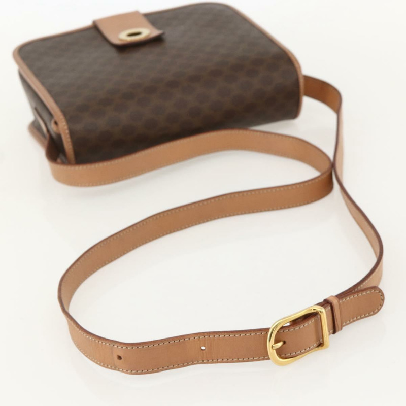 【日本直送】CELINE Macadam帆布圓形單肩包 PVC皮革 棕色金色 正品 YKZ1561A-6