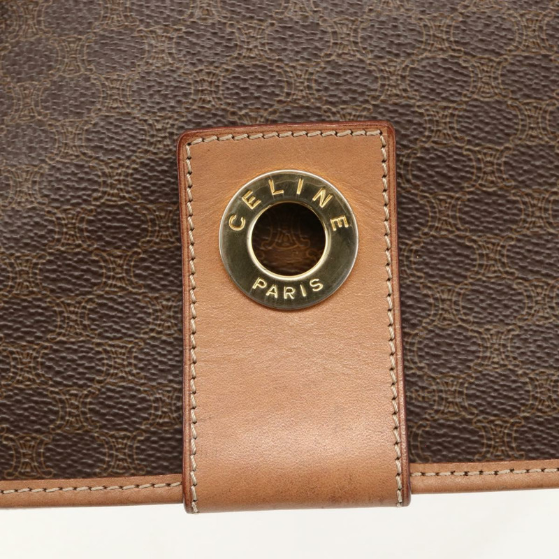【日本直送】CELINE Macadam帆布圓形單肩包 PVC皮革 棕色金色 正品 YKZ1561A-13