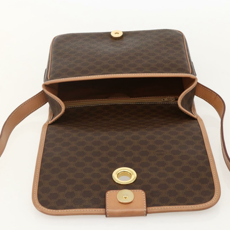 【日本直送】CELINE Macadam帆布圓形單肩包 PVC皮革 棕色金色 正品 YKZ1561A-14