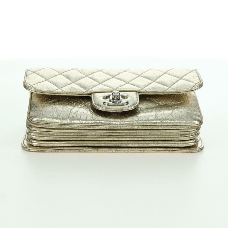 【日本直送】香奈兒 (CHANEL) Matelasse 鏈條肩背包，金色皮革，CC 標誌，正品 YKZ1557SAM-8