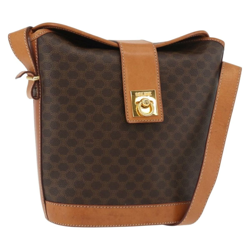 【日本直送】CELINE Macadam帆布迷你圓形包 PVC皮革 棕色金色 正品 am11383A-0