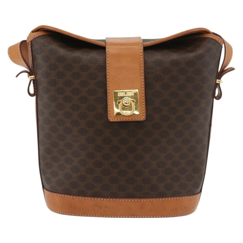 【日本直送】CELINE Macadam帆布迷你圓形包 PVC皮革 棕色金色 正品 am11383A-1