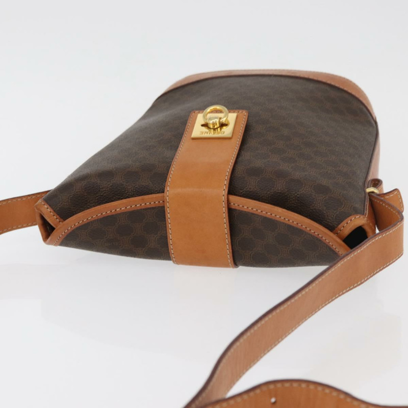 【日本直送】CELINE Macadam帆布迷你圓形包 PVC皮革 棕色金色 正品 am11383A-5