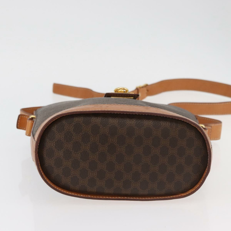 【日本直送】CELINE Macadam帆布迷你圓形包 PVC皮革 棕色金色 正品 am11383A-8