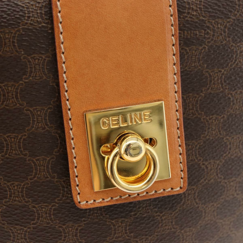 【日本直送】CELINE Macadam帆布迷你圓形包 PVC皮革 棕色金色 正品 am11383A-13