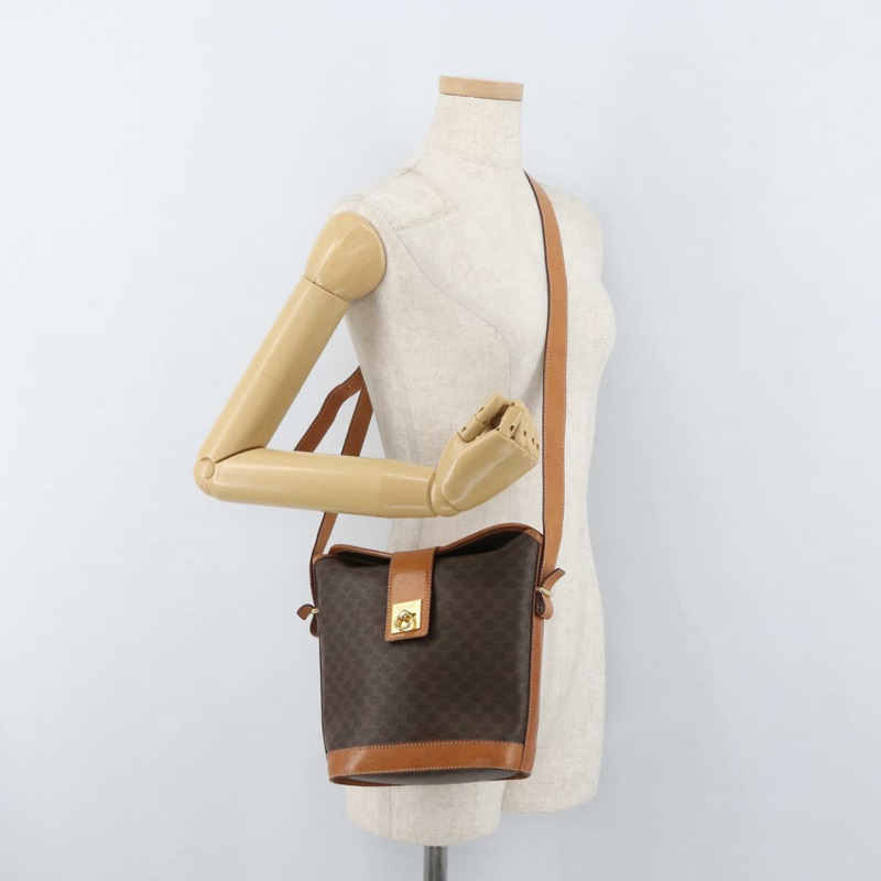 【日本直送】CELINE Macadam帆布迷你圓形包 PVC皮革 棕色金色 正品 am11383A-22