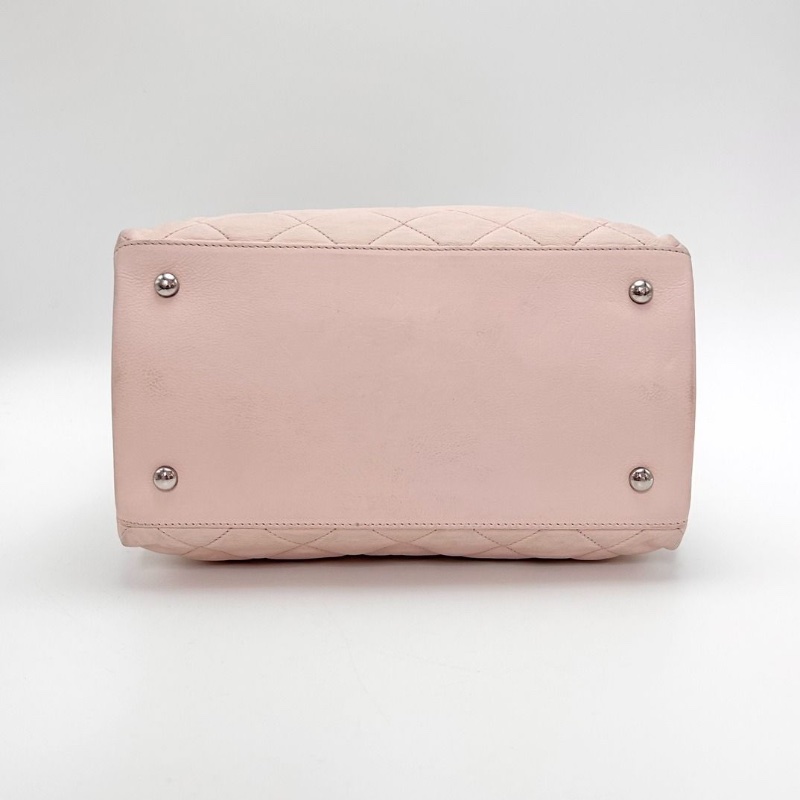CHANEL 粉銀皮穿鏈滾邊 手提小號托特包 24.5*15.5*13 9新 配件塵袋-5