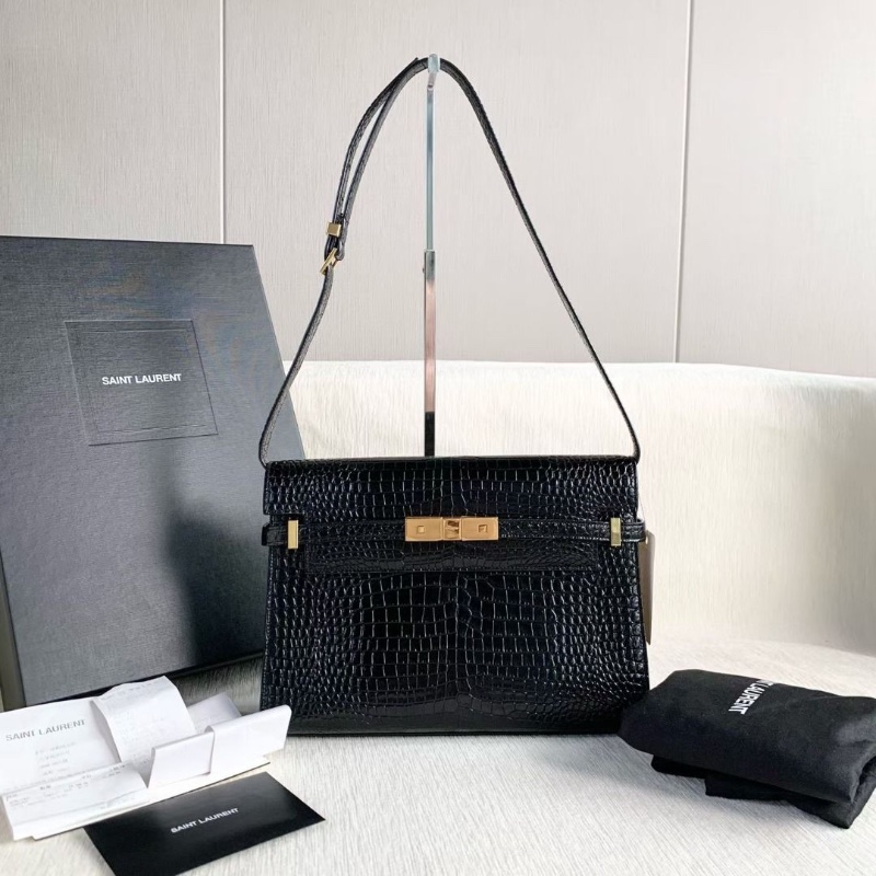 Ysl 黑金鱷魚壓紋曼哈頓中號 29*21*7  9新 配件盒子 塵袋 購證-2