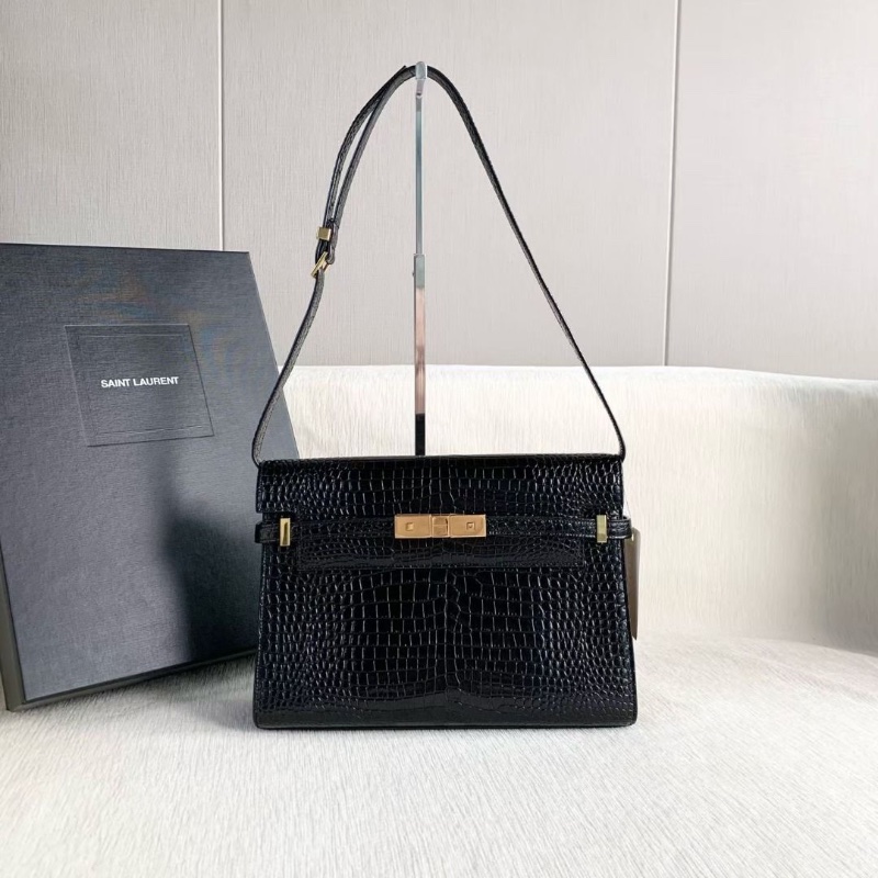 Ysl 黑金鱷魚壓紋曼哈頓中號 29*21*7  9新 配件盒子 塵袋 購證-5