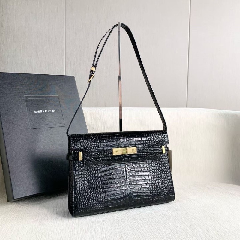 Ysl 黑金鱷魚壓紋曼哈頓中號 29*21*7  9新 配件盒子 塵袋 購證-6