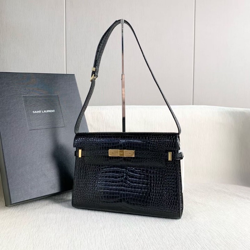 Ysl 黑金鱷魚壓紋曼哈頓中號 29*21*7  9新 配件盒子 塵袋 購證-7