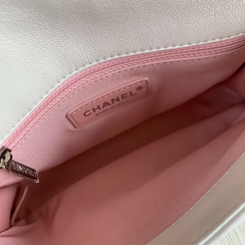 Chanel 季節款彩色毛呢邊CF羊皮拼毛呢 白銀 白色銀扣22*15*6 9新 配件塵袋保卡-4